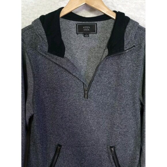 Morse Code 1/4 Zip Long Sleeve Hoodie Hooded Zippered Pockets Gray Men's L - Picture 2 of 11